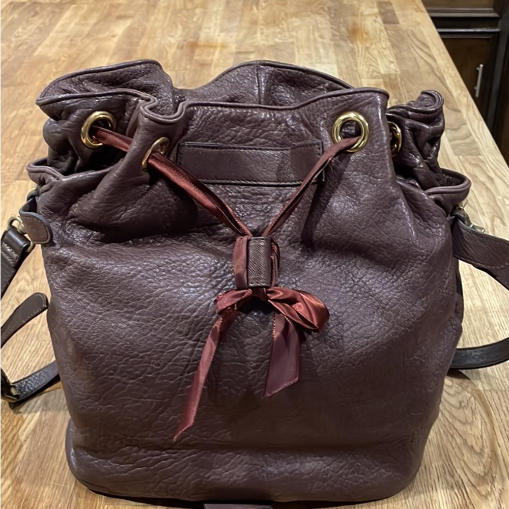 Aleanto Collezioni Leather Shoulder Hobo Bag, brown (made in Italy)